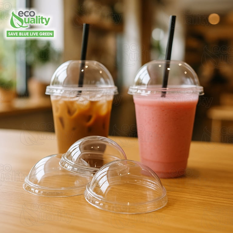 [1000 Pack] Plastic Disposable Dome Lids for Standard Sized PET Cup 12 -  24oz - Crystal Clear Cup Lids for any Sized 98mm PET Plastic Cups -  Smoothie ...
