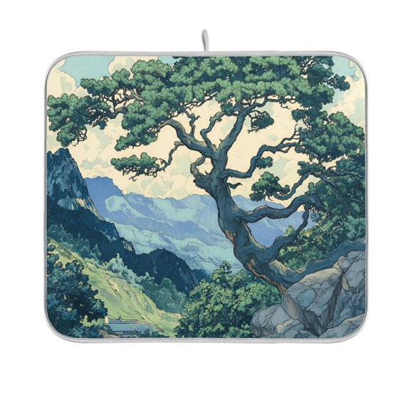 Yayeee Dish Drying Mat for Kitchen Counter 16"x18" Microfiber Absorbent Pad, Retro Tree