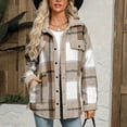 thumbnail image 6 of Gvdentm Fleece Lined Jacket Women Womens Plaid Sherpa Lined Jacket Winter Button up Flannel Jackets Oversized Fleece Fuzzy Warm Coat Jackets Khaki,2XL, 6 of 7