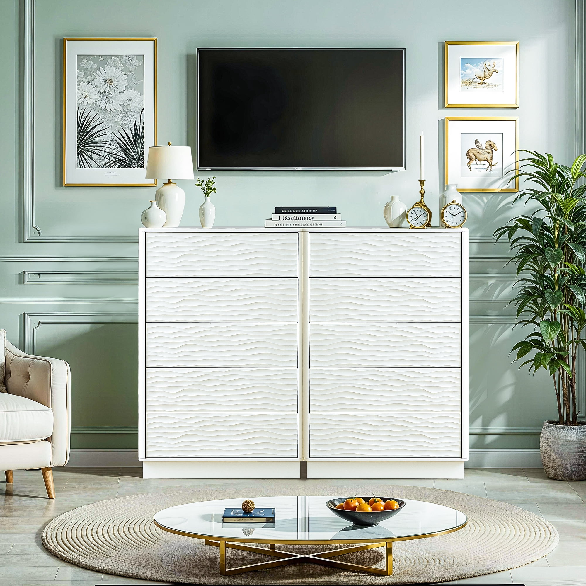 Dresser for Bedroom, 43" Tall 5 Drawer Dresser, Chest of Drawer, Modern Storage Cabinet for Kids and Adults, White