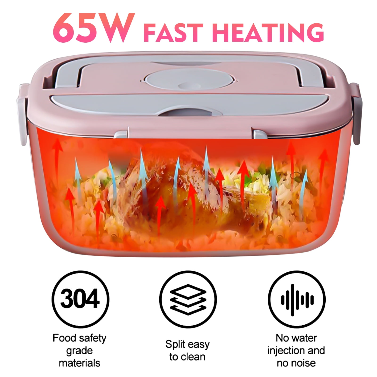 Electric Lunch Box -DFITO Fast 65W Food Heater 3-In-1 Portable Food Warmer Lunch Box W/Leak proof, 2 Compartments, Removable 304 Stainless Steel Container, Fork, Spoon and Carry Bag,Pink