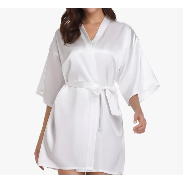 Batas Para Novias, Damas, Sin Bordado Pijamas Dama Satin Modelo Blanco Talla XL