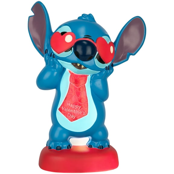 Valentines Day Lighted 12'' Disney Blow Mold Decor Stitch with Heart Sunglasses and Red Tie
