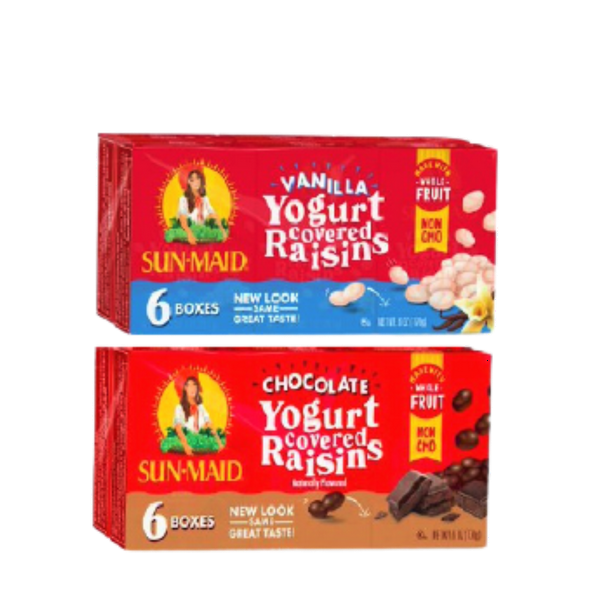 SunMaid Yogurt Raisins, 6 Pack Vanilla and 6 Pack Chocolate 1oz Boxes, 12 Total Boxes
