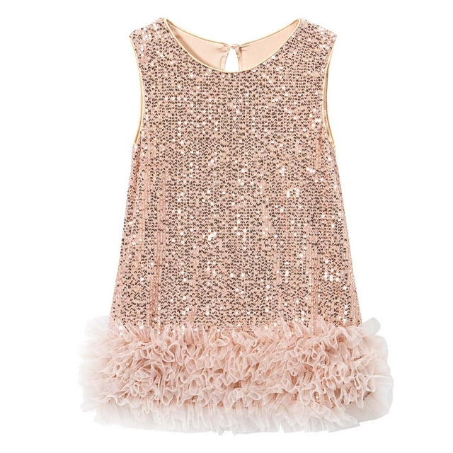 Splozh Robes de Mariée pour Filles Robe Ligne A Scintillante Sans Manches Robe de Mariée Robes de Fête pour Filles Or Rose, 6-7 Ans