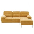 thumbnail image 4 of Sectional Sofa Couch, Three-Seat L-shaped Chenille Fabric Upholstered Indoor Modular Sofa with Gold-Plated Feet, Modern Leisure Sofa for Living Room Apartment Office, Yellow, 4 of 7
