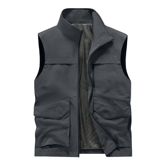 Levmjia Men's Winter Work Vest Fleece Lined Vest Utility Vest Stand Collar Jacket Multi-Pocket Vest Outdoor Workwear Polyester Vest Sizes M-4XL