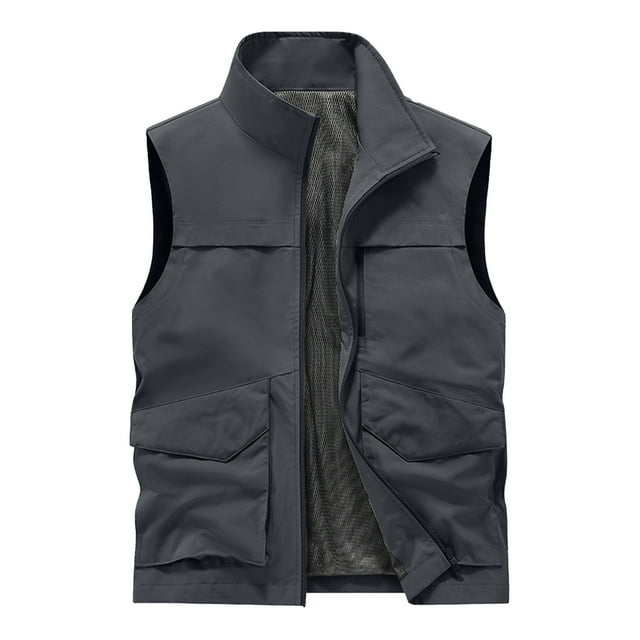 Gilet Utilitaire Léger pour Hommes, Style Safari, Fermeture Éclair Intégrale, Sans Manches, Séchage Rapide, Veste d'Extérieur avec Multiples Poches pour Voyage, Randonnée et Pêche