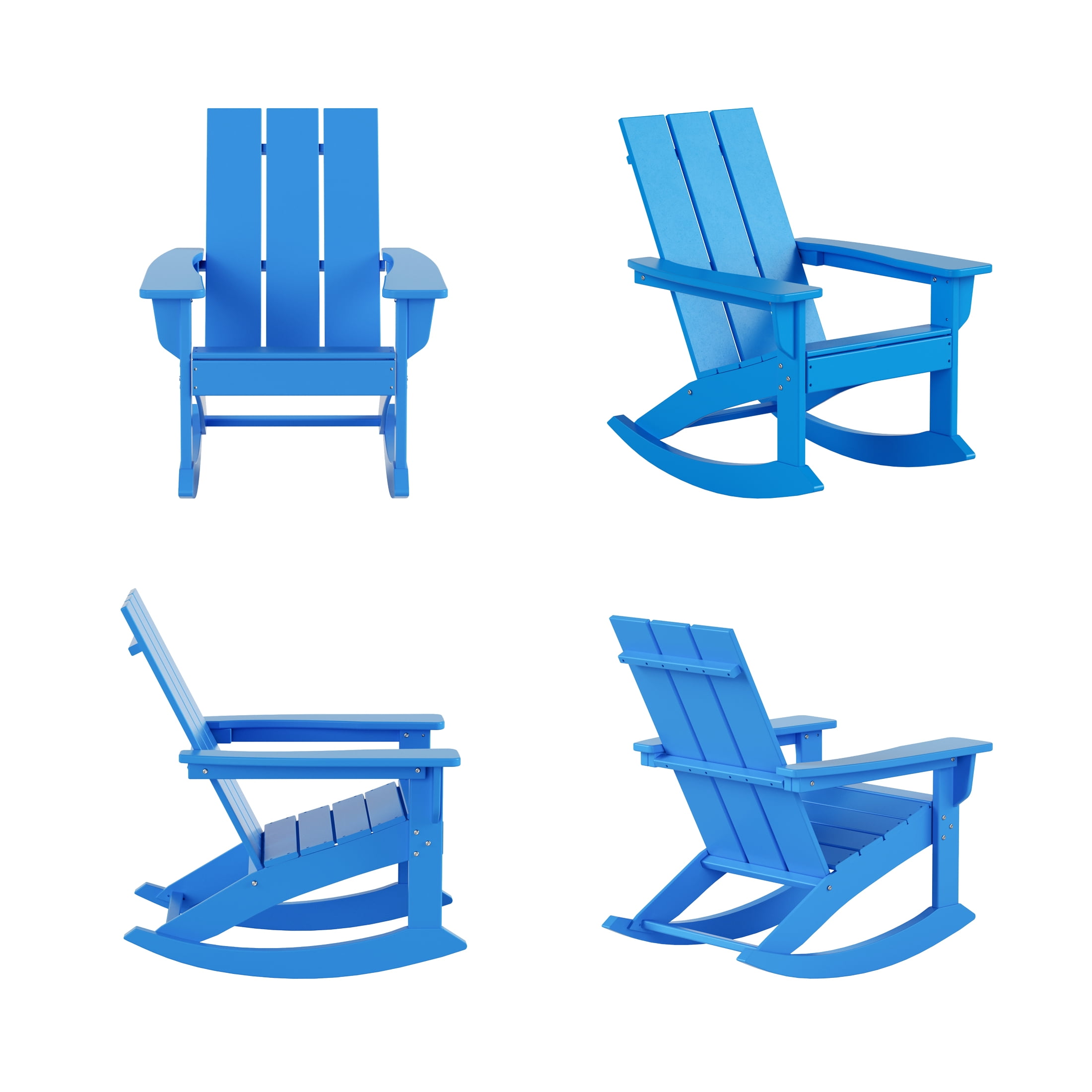 GARDEN Set of 4 Modern Plastic Outdoor Rocking Chairs for Patio Porch, Pacific Blue