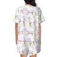 thumbnail image 3 of Naloa Hand Drawn Rabbit Women's Short-Sleeved Pajama Set, Loungewear, Summer pajamas, Breathable Cozy - Small, 3 of 9
