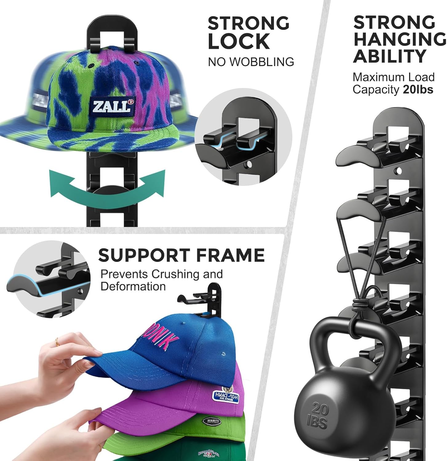 Livhil 2-Pack Baseball Cap Wall Rack, Black photo 6