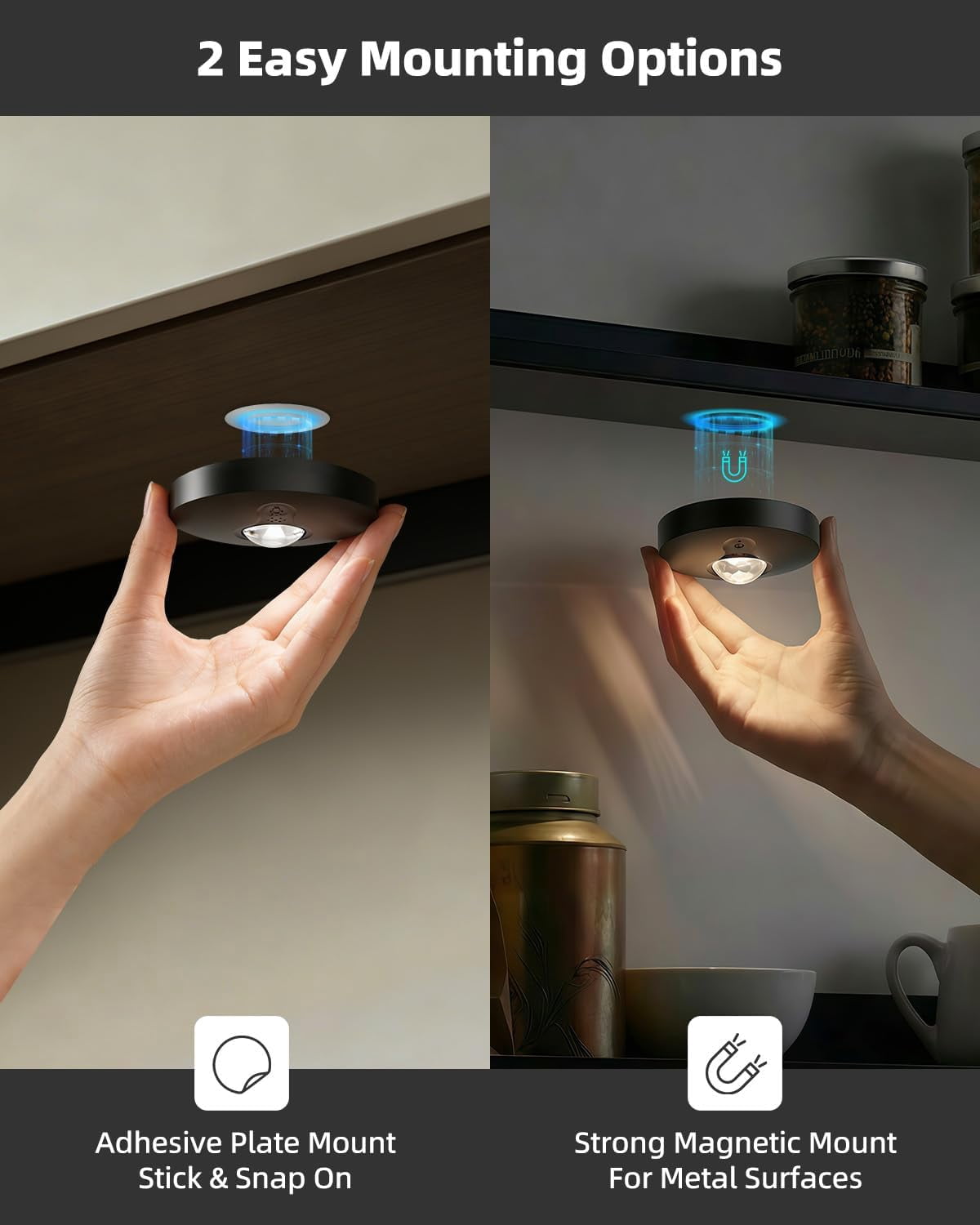 Rechargeable Puck Lights With Remote Control, 1500mAh Battery Operated Tap Lights, Dimmer & Timer Under Cabinet, Wireless LED Stick-On for Closet, Bedroom, Kitchen - Black 3Pcs