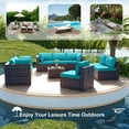 thumbnail image 3 of ALAULM 9 Pieces Patio Conversation Furniture Set Outdoor Sectional Sofa Sets W/Cushions Brown PE Rattan, Blue, 3 of 7