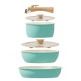 thumbnail image 1 of Juego de 6 utensilios de cocina antiadherentes con mango extraíble, juego de ollas y sartenes apilables, para inducción y gas, verde, 1 of 7