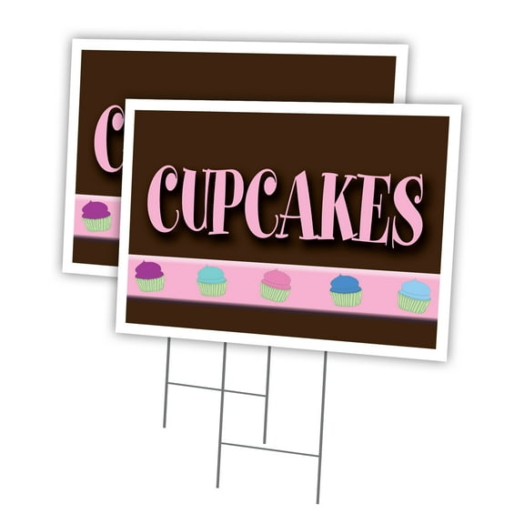 CUPCAKES 2 Pack Of 18" x 24" Yard Sign & Stake | Advertise Your Business | Stake Included Image On Front Only | Made in The USA