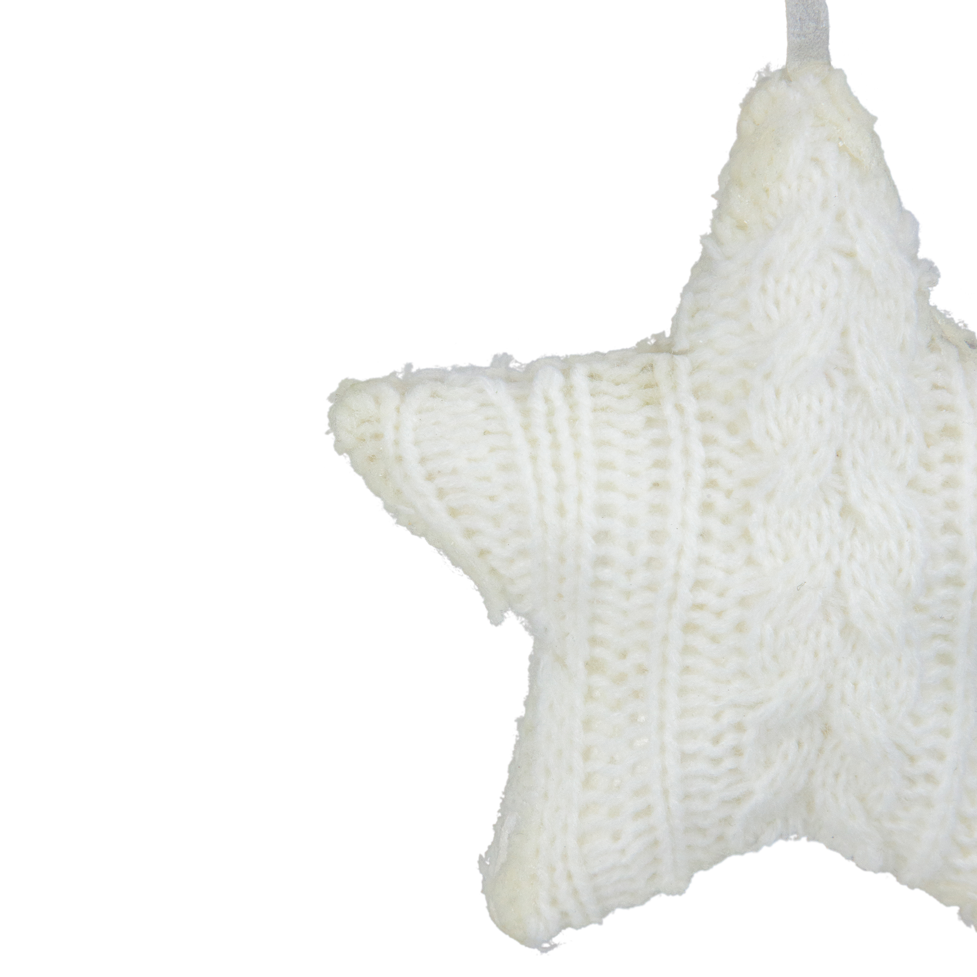 Northlight Ivory Plastic Cream Cable Knit Star Christmas Plush Ornament, 4"