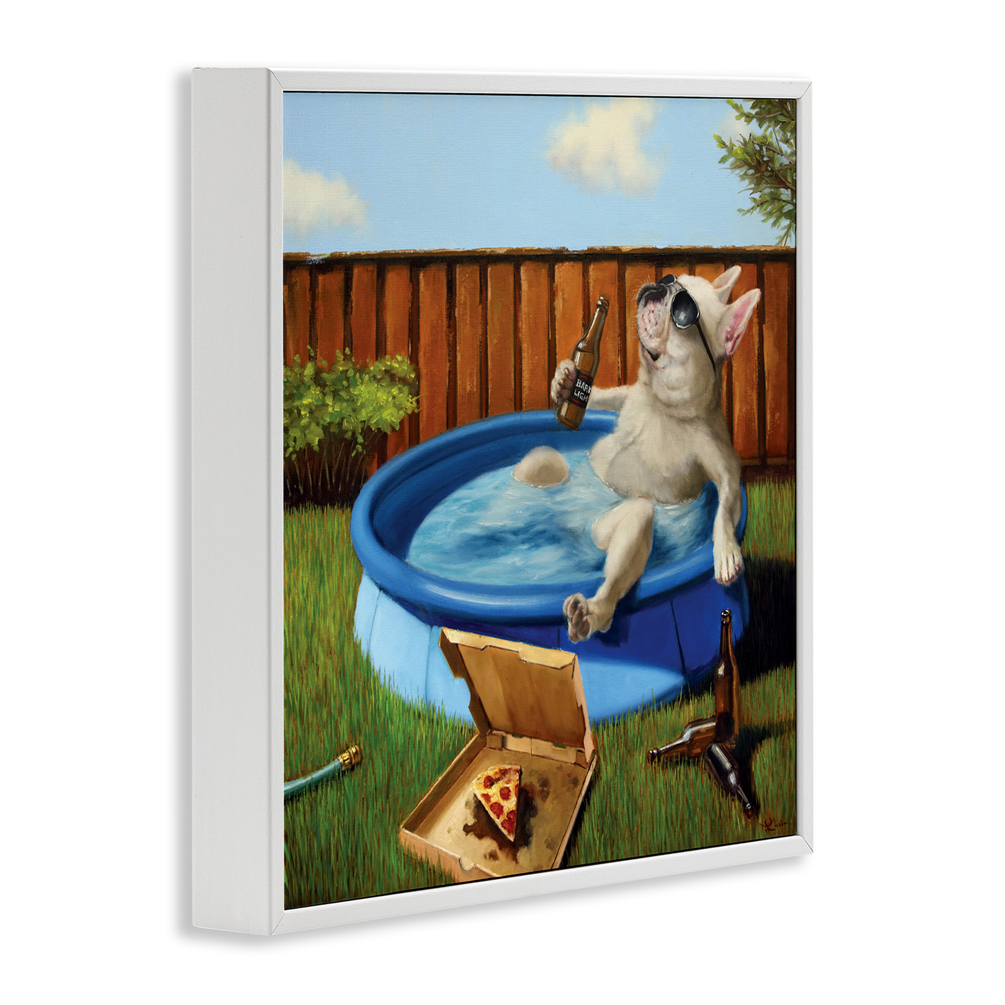Stupell Industries Dog Drinking in Summer Pool Animals & Insects Painting White Framed Art Print Wall Art, 12 x 12