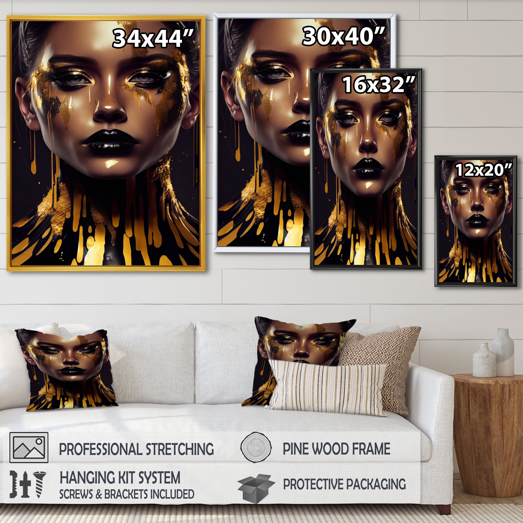 Designart Sensual Liquid Gold Woman II Floating Frame Wall Art