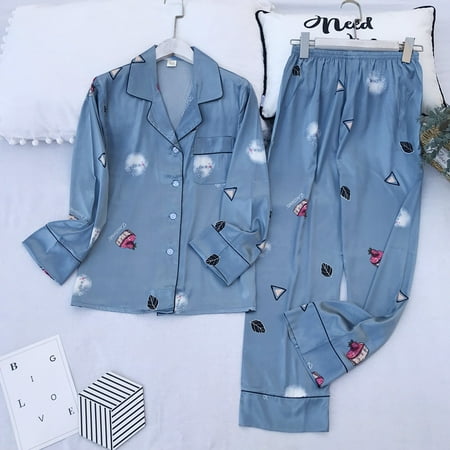 

Long Sleeve Pajamas Autumn Ice Silk Long Sleeve Trousers Suit Printing Fashion Pyjamas Set