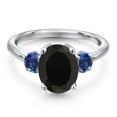 thumbnail image 3 of Gem Stone King 3.00 Ct Oval Black Onyx Blue Created Sapphire 925 Sterling Silver Ring, 3 of 6