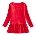 thumbnail image 2 of NAISIBABY Girls Casual Dress, Pleated Flare Solid Color Long Sleeve Loose Comfy Cotton Dress Red 1-2T, 2 of 3