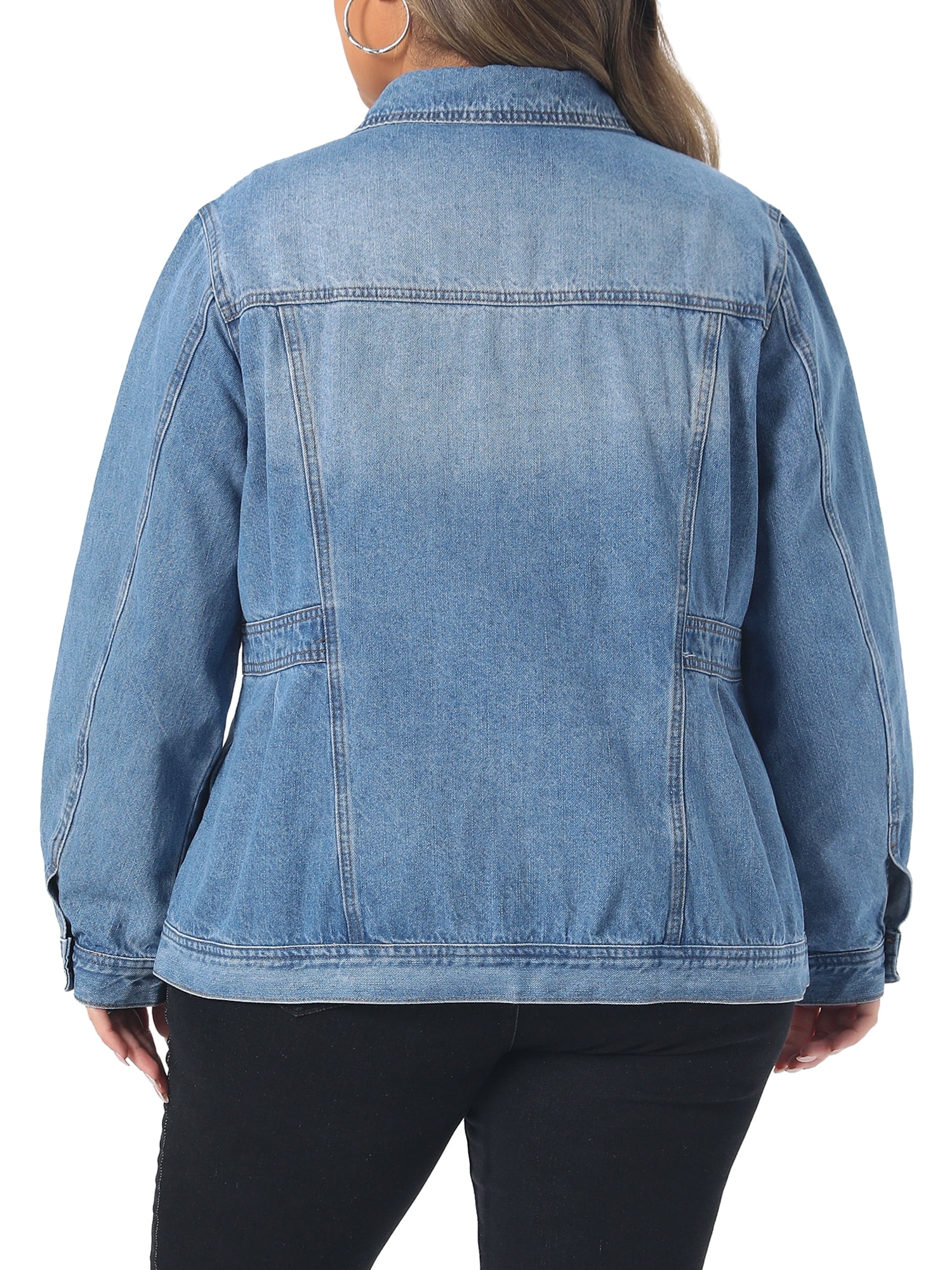 DARING DIVA Women's Plus Size Button Washed Front Loose Jean Jacket 4X Light Blue