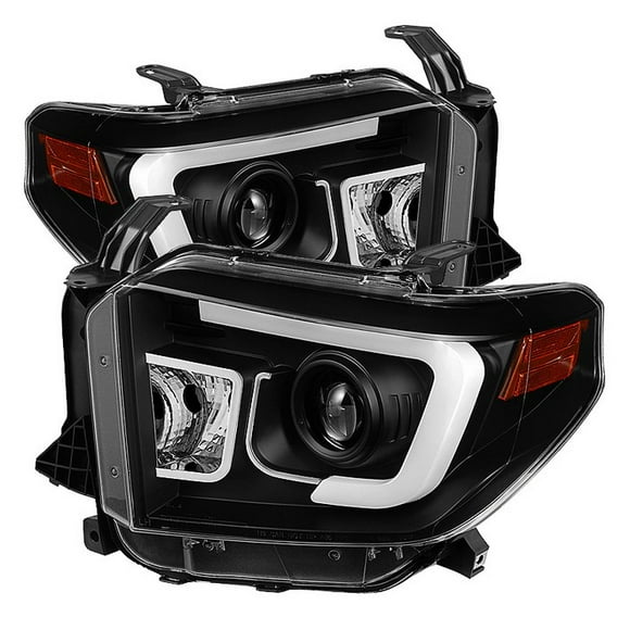 Fits 2018-2018 Toyota Tundra Spyder Automotive Headlight Assembly 5080158 Halogen Bulb; Projector Beam; Clear Bulb; Clear Lens; Black Plastic Housing; Set of 2
