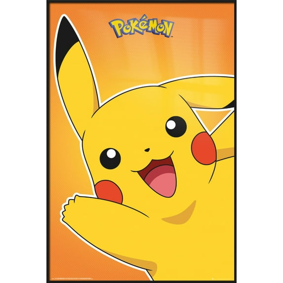 Pokemon - Framed TV Show & Gaming Poster (Pikachu) (Size: 24" X 36") (Matte Black Plastic Frame)