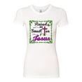 thumbnail image 2 of Wild Bobby, Raised On Sweet Tea & Jesus, Inspirational Christian, Women Slim Fit Junior Tee, White, Small, 2 of 5