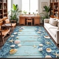 Country Beach Area Rugs 4x6ft Blue Wood Grain Seashell Conches Starfish ...