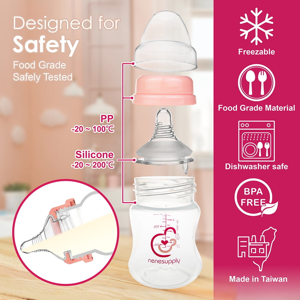 Nenesupply Natural Baby Bottles Newborn Flow Feeding Bottles Breastfeeding Bottle for Breastfed Babies Wide Neck 4.7oz Anti Colic Level 1 Nipple for 0+ Month Infant Replace Spectra Bottles for Pumpin