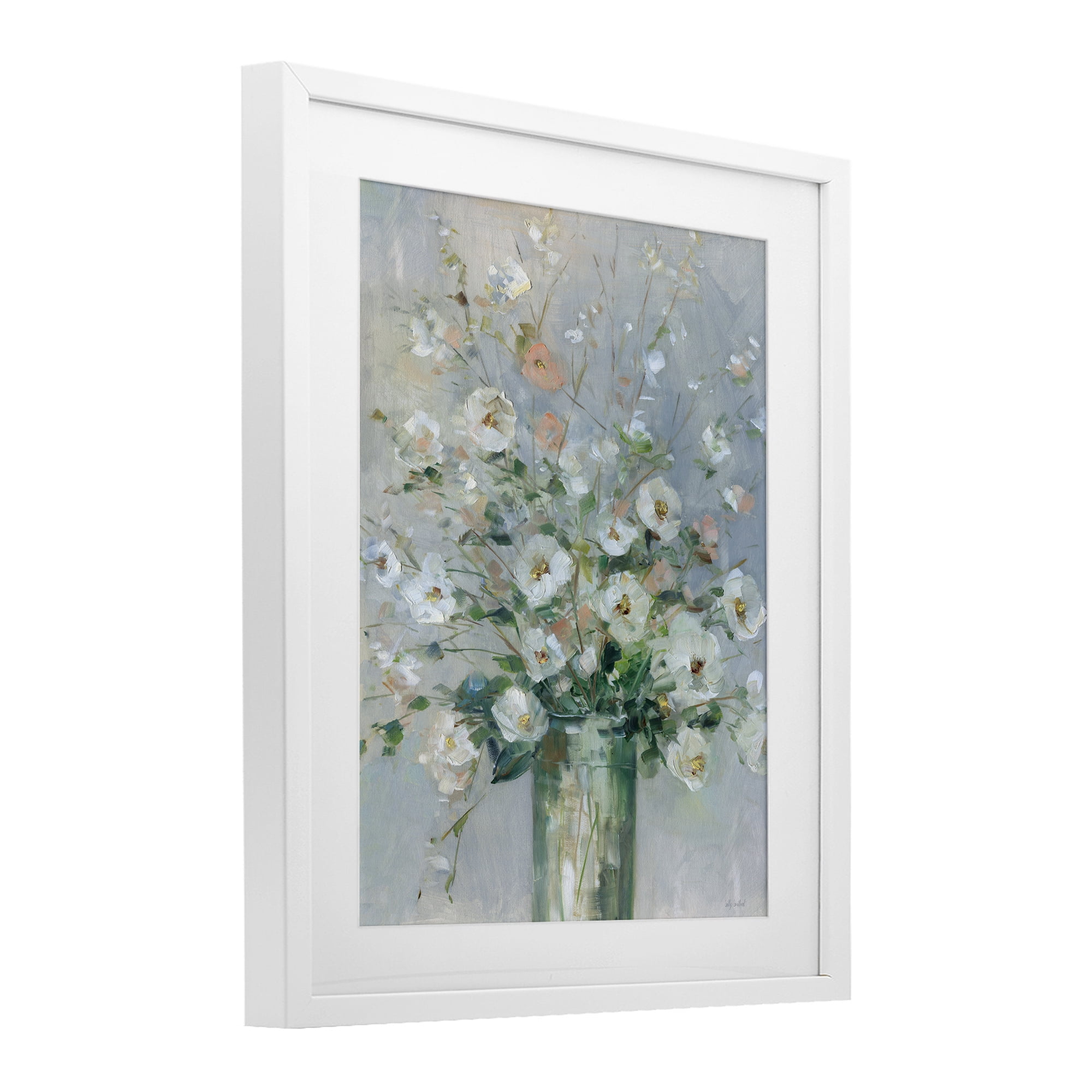 Stupell Industries Delicate White Blossoms Impression White Framed Print Under Glass, design by Sally Swatland