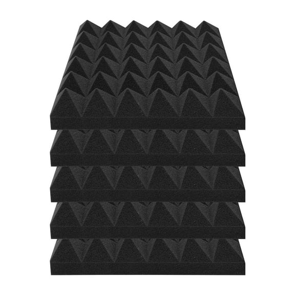 KFFKFF Acoustic Foam Panels, 36 Pack 12 x 12 x 2 inches, Pyramid Soundproof Wall Panels, Fire-Resistant Sound Absorbing Panels for Studio Walls and Ceilings, Black