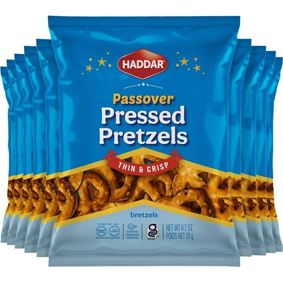 Haddar Gluten Free Pretzels, 0.7oz (10 Pack) | Pressed Pretzels | Individual Snack Packs | Low Calorie Snack | Kosher for Passover