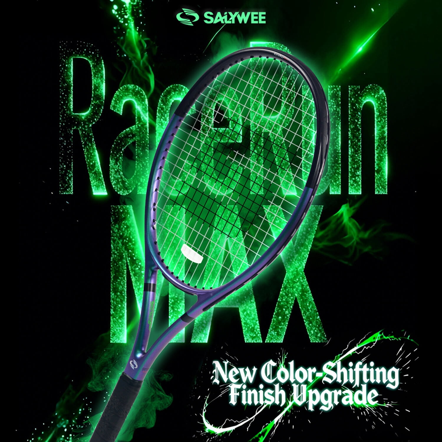 SALYWEE RaceRun Max Pro Tennis Racket - Composite Carbon Fiber, Sparkling Finish, Pre-Strung 55lbs, Lightweight 295±5g, 102sq.in.