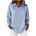 thumbnail image 2 of Bovxnpu Office Shirt Long Sleeve Shirt Striped 3/4 Sleeve Collared Button Office Shirt For Work Wear Summer Tops (Women's or Women's Plus), 2 of 9