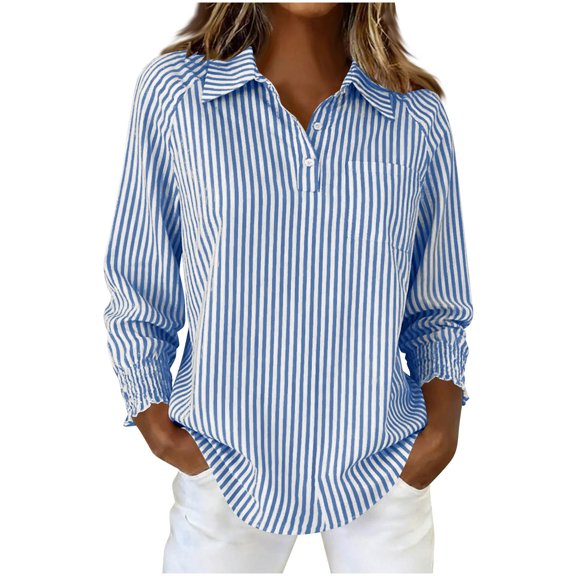 Wowcloth Women's Striped Button-Up Blouse, Classic Fashion Collar, Office Wear Shirt for Professional and Daily Use