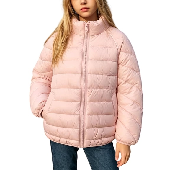 Lmnyox Puffer Jackets for Girls Zip Up Long Sleeve Stand Collar Coats Puffy Jackets with Pockets 1-12 Years