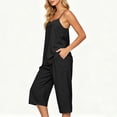 thumbnail image 6 of Favoffer Women's Faux Linen Two Piece Set Adjustable Strap Top Matching Capri Pants Solid Color Breathable Casual Outfit Lightweight Outdoor Daily Wear, 6 of 9