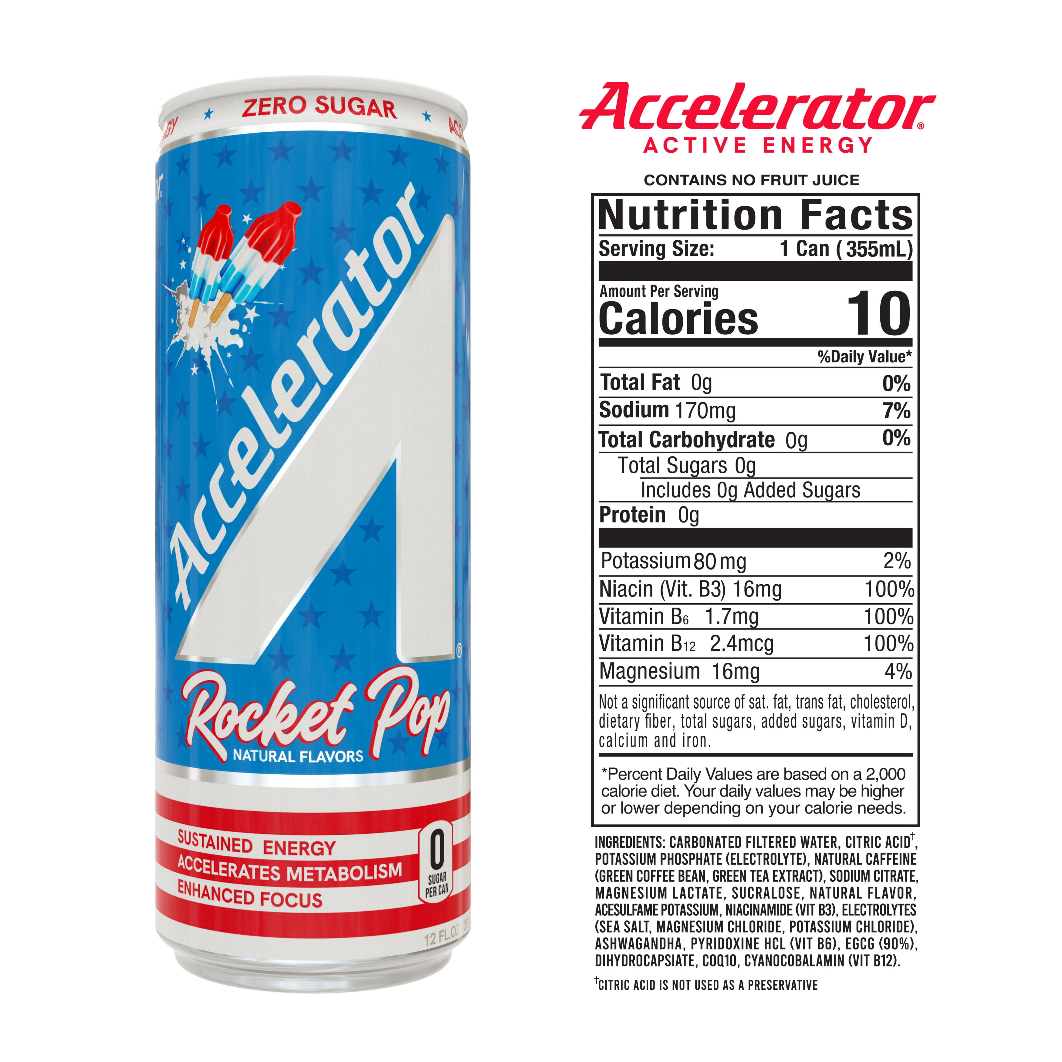Accelerator Rocket Pop Energy Drink, 12 fl oz can