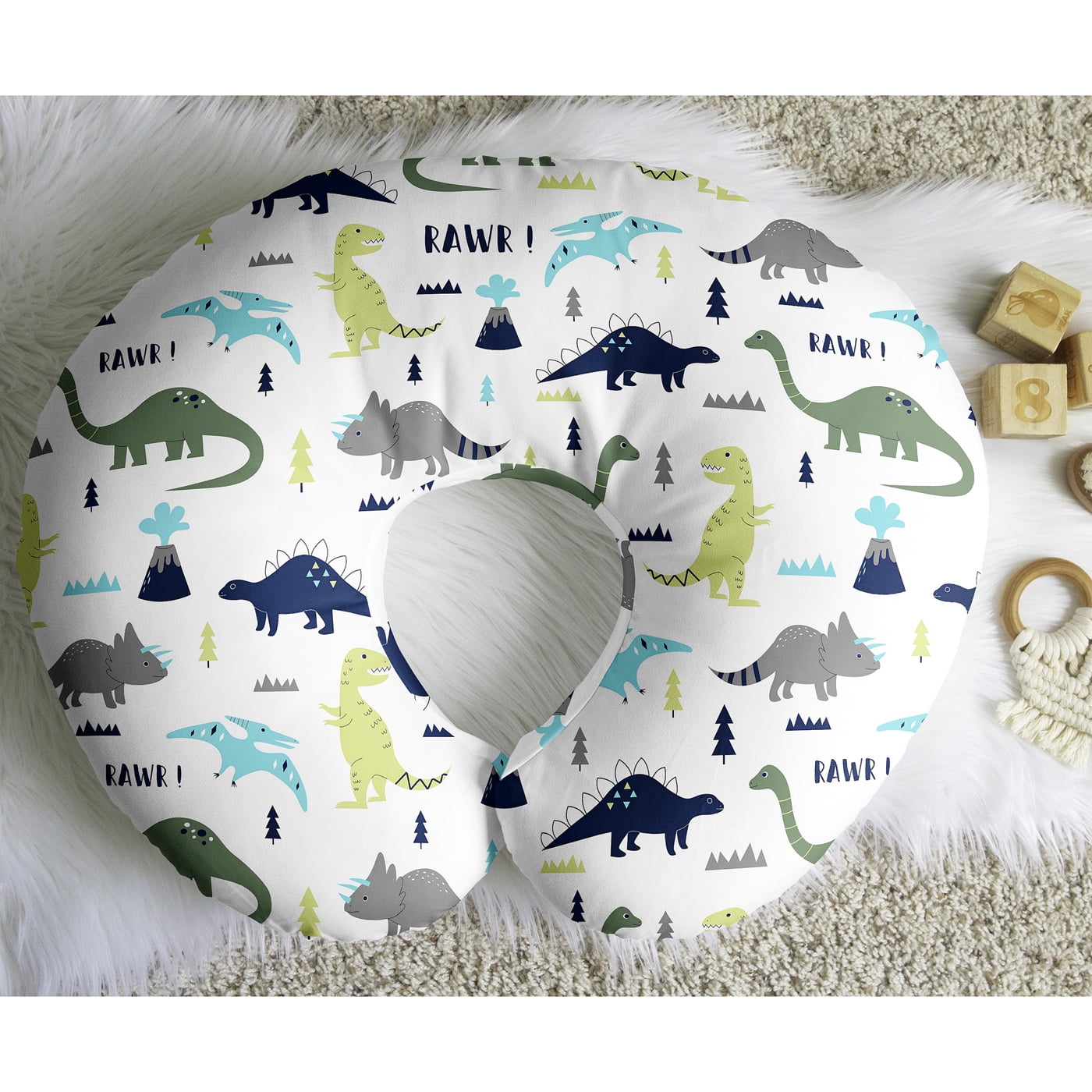 Sweet Jojo Designs Mod Dinosaur Blue Green and Grey Nursing Pillow Cover Case (Pillow Not Included) (Pillow NOT Included)