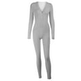 thumbnail image 5 of Women's Sexy Butt Button Back Flap Jumpsuit V Neck Long Sleeve Romper Solid Bodycon Pajamas One Piece, 5 of 6