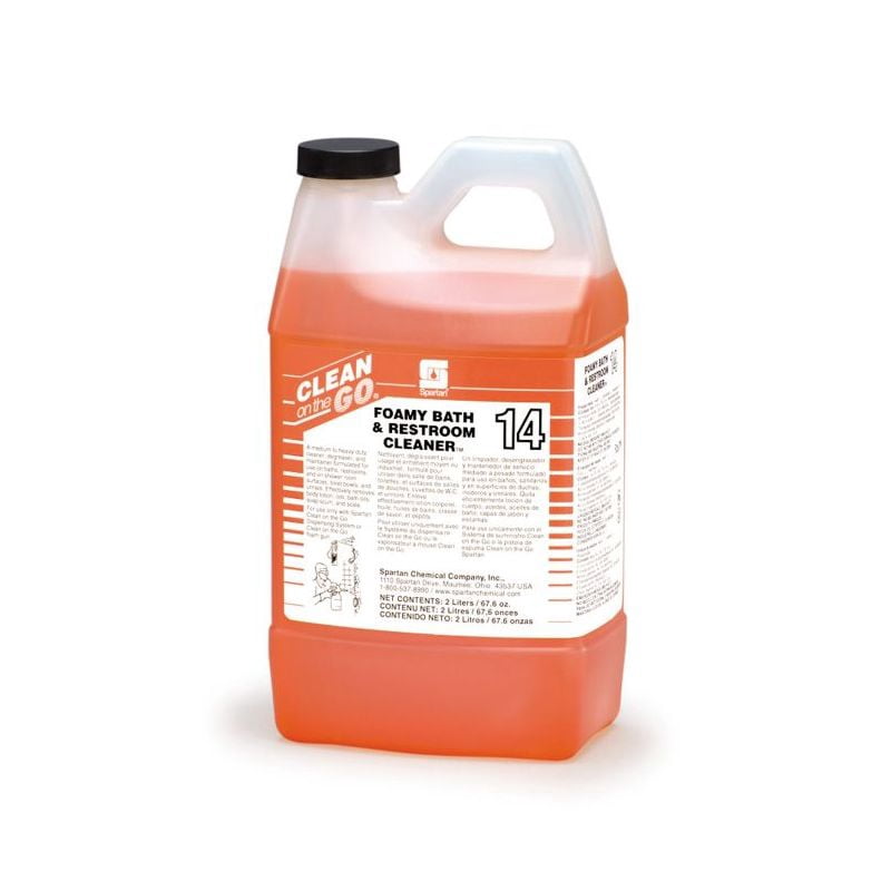Spartan Clean on the Go 14 Foamy Bath/Restroom Cleaner, 2 Liter Bottle, 4 Bottles Per Case