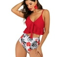 thumbnail image 2 of Ruffle Ruched 2 Pieces Swimsuit Wireless Deep V Neck High Waist Print Underwear Ruffle Bikini Set 2XL, 2 of 8