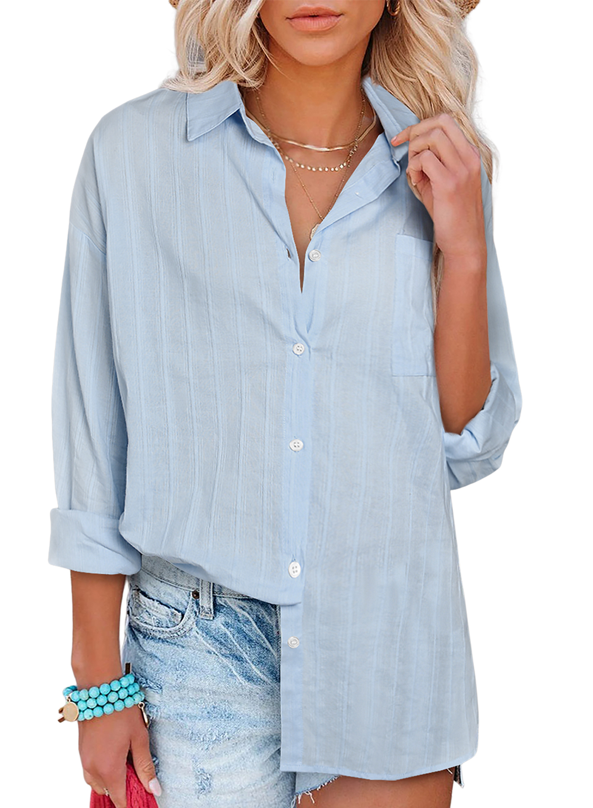 SHWEIN Women's Button Down Shirts Casual Gauze Tops Solid Color Work