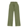 thumbnail image 3 of LLYwey Drawstring Linen Pants Women Casual Solid Comfortable Bandage Elastic Waist Pocket Fashion Full Length Pants White Linen Pants Female Long Pant Style H1644 Green L, 3 of 3