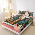 thumbnail image 5 of Homewish Kawaii Giraffe Lover Queen Sheet Sets, Green Palm Leaf Flat Sheet, Vintage Cartoon Theme Queen Fitted Sheet, Lightweight Room Decor, 4pcs, 5 of 8