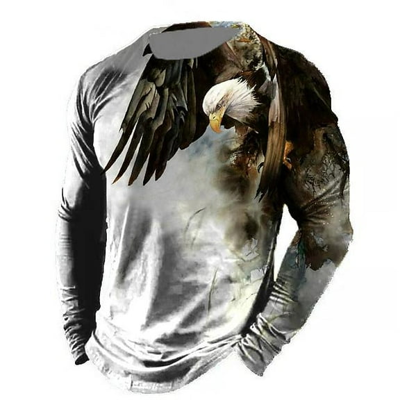 Vintage T-Shirts for Men 3D Printed Long Sleeve Tops Fashion USA Flag Pattern Loose Oversized Tee Shirt Men's Fall Clothing White M