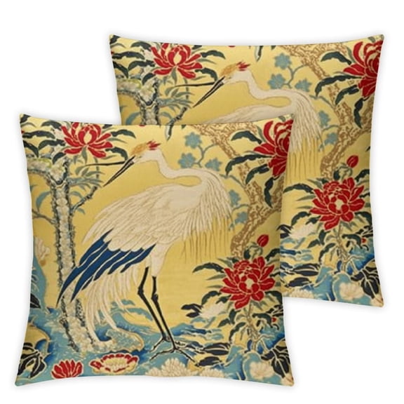 Silky Oriental Chinese Phoenix Embroidered Decorative Throw Pillow Case Cushion Cover Golden Yellow)