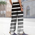 thumbnail image 5 of FUNUONY Flowy Wide Leg Palazzo Pants for Women - High Waist Casual Beach Lounge Stripe Pants Loose Dress Pants Stretchy Trousers Dress Pants Petite Wide Leg Summer Beach Casual Trousers Black L, 5 of 5